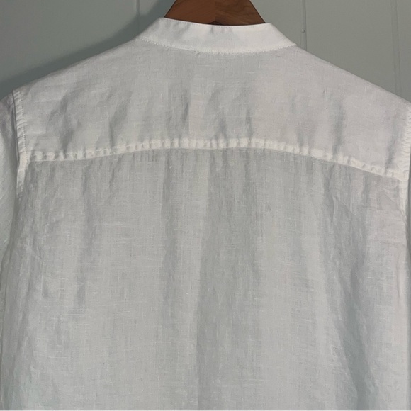 L.L.Bean White Linen Tuxedo Bib Band Collar Button Up Contemporary Prairie Top M - Picture 12 of 16